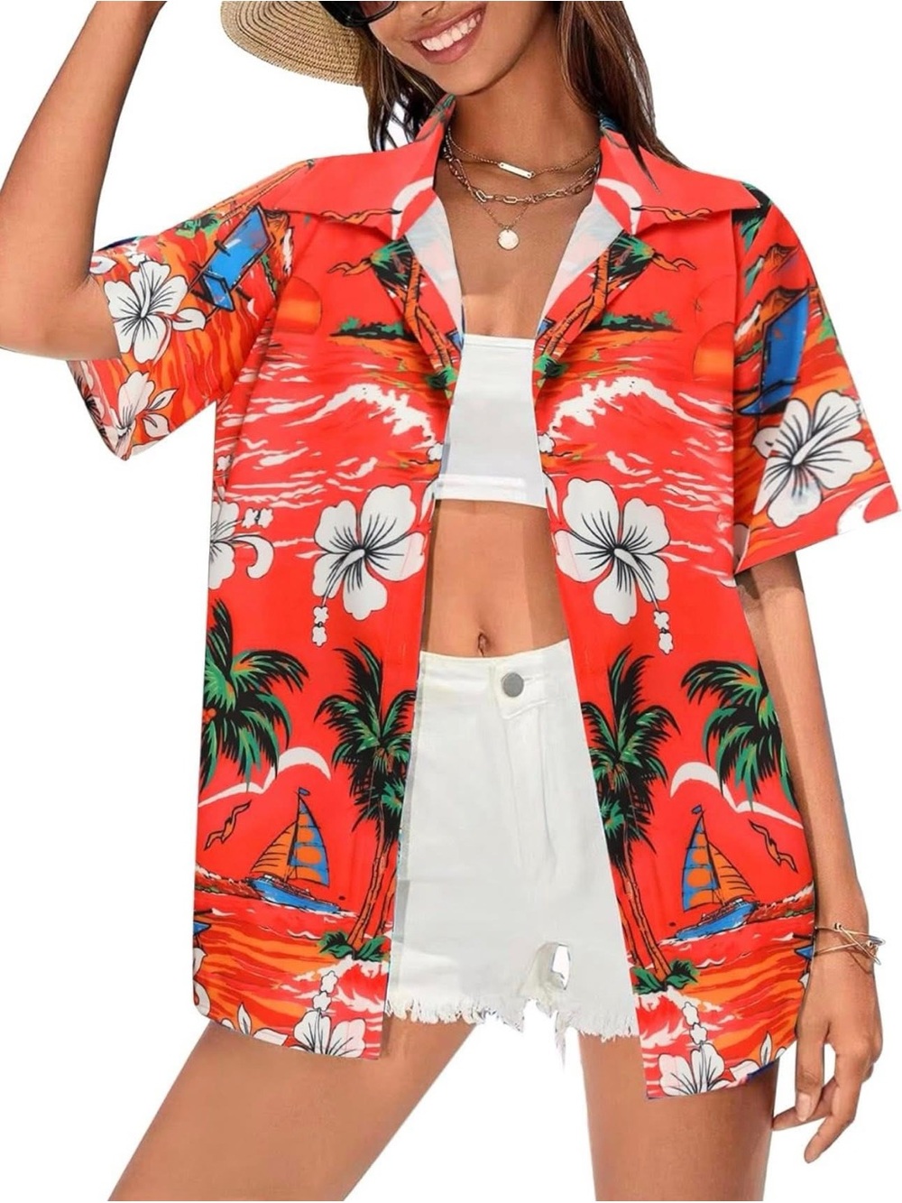 Hotouch Hawaiian Tropical Floral Flower Button Up Top small nwt